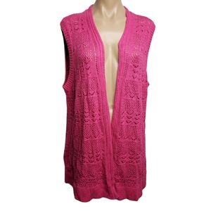 Pink Open Knit Sleeveless Longer Cardigan Size 1X
